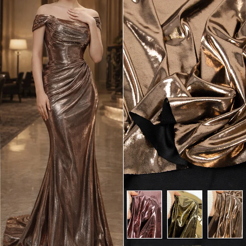 Metallic Water Light Imitation Leather Fabric Luxurious Gold Apricot Hot Stamping Soft Elastic Shiny Dress Designer Fabric
Metallic Water Light Imitation Leather Fabric Luxurious Gold Apricot Hot Stamping Soft Elastic Shiny Dress Designer Fabric