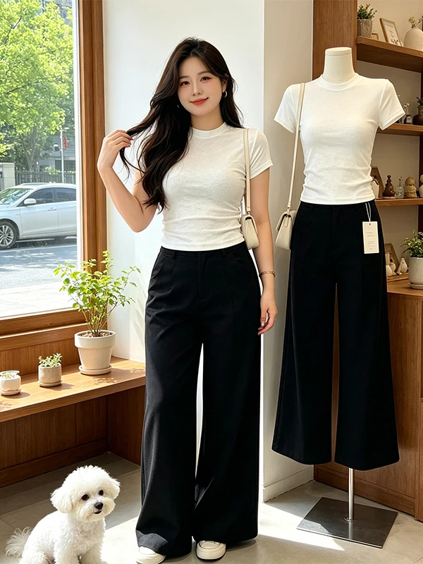 plus Size Minimalist Waist-Cinching Women's Summer 2026 Slimming Short Sleeve T-Shirt High Waist Wide Leg Pants Two-Piece Set
plus Size Minimalist Waist-Cinching Women's Summer 2026 Slimming Short Sleeve T-Shirt High Waist Wide Leg Pants Two-Piece Set