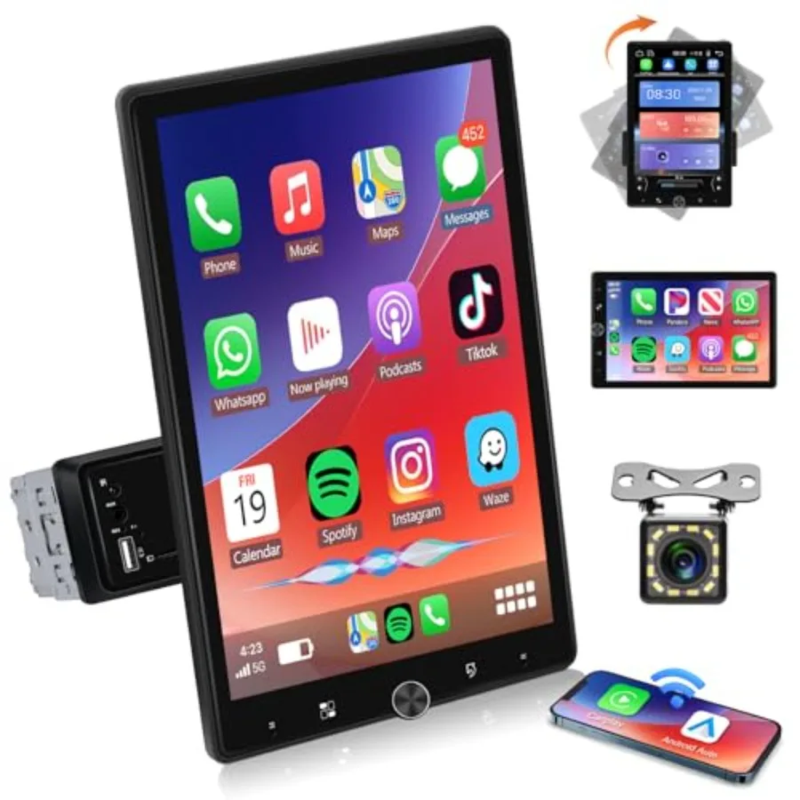 Car stereo for vehicle installation, ABS plastic, black, 10.4-inch touchscreen with wireless CarPlay and Android Auto support
Car stereo for vehicle installation, ABS plastic, black, 10.4-inch touchscreen with wireless CarPlay and Android Auto support