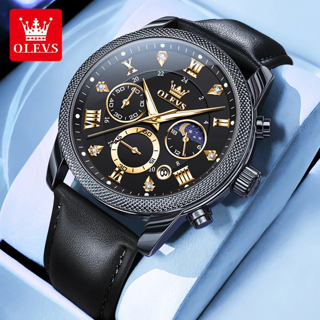 OLEVS 3660 Quartz Fashion Watch Gift Round-dial Leather Watchband Wristwatch Moon Phase Calendar Luminous Small second
OLEVS 3660 Quartz Fashion Watch Gift Round-dial Leather Watchband Wristwatch Moon Phase Calendar Luminous Small second