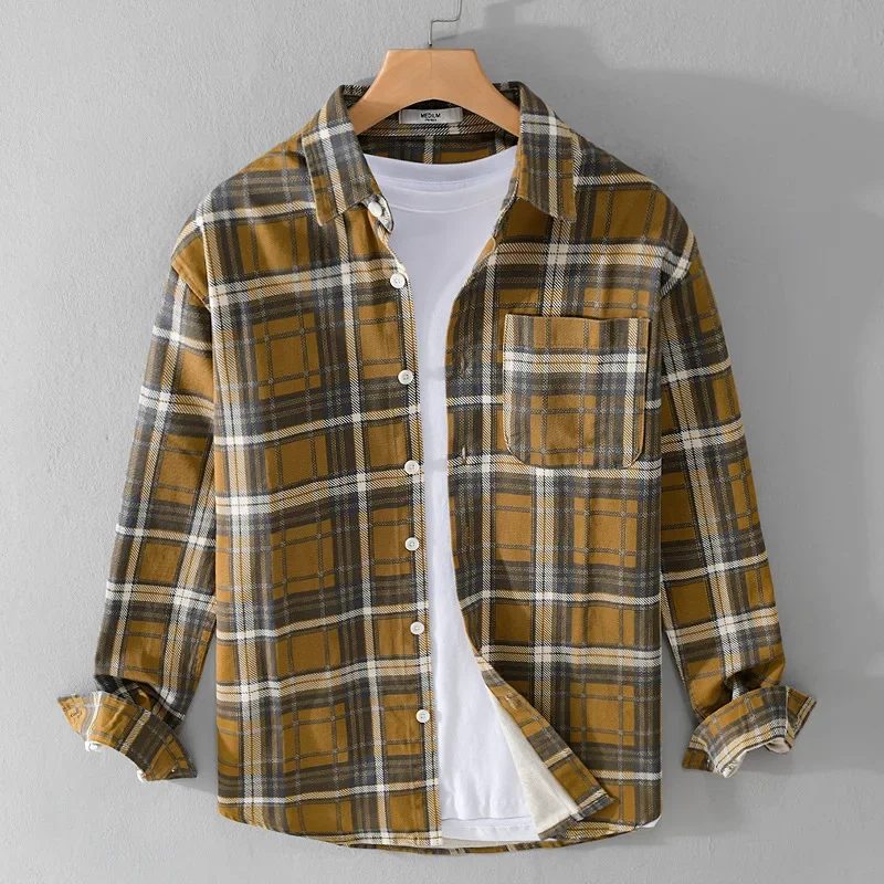 Japanese Retro Plaid Shirt Men Long Sleeve Spring Fall Mens Shirts Casual Pure Cotton Tops Lapel Pocket Button Shirt Comfortable
Japanese Retro Plaid Shirt Men Long Sleeve Spring Fall Mens Shirts Casual Pure Cotton Tops Lapel Pocket Button Shirt Comfortable