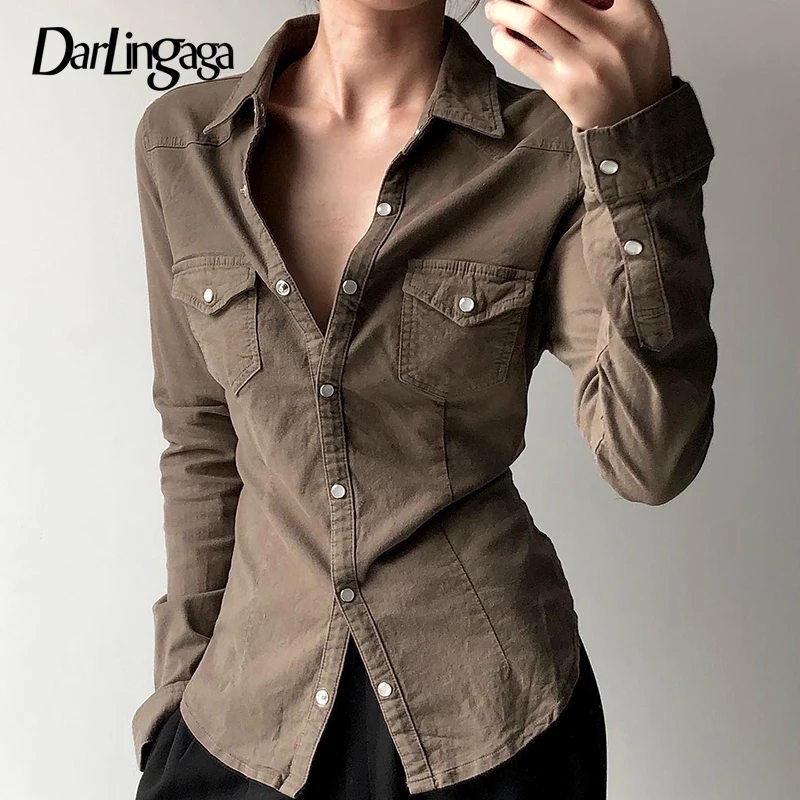 Darlingaga Streetwear Cargo Style Spring Autumn Women Blouses Tops Long Sleeve Buttons-Up Denim Shirt Pockets Solid Cardigan New
Darlingaga Streetwear Cargo Style Spring Autumn Women Blouses Tops Long Sleeve Buttons-Up Denim Shirt Pockets Solid Cardigan New