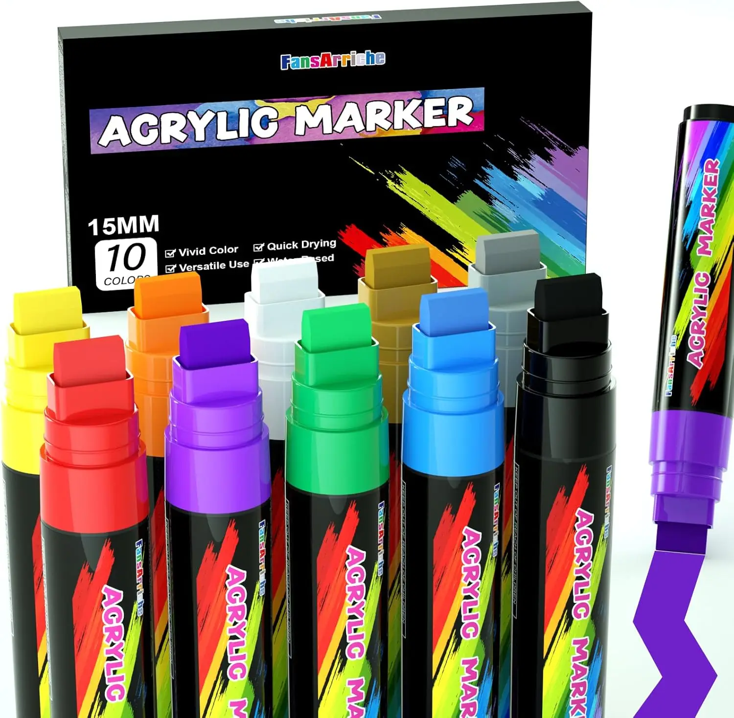 Jumbo Acrylic Paint Markers, 15mm Felt Tip, 10 Colors, Waterproof & Permanent for Art Projects
Jumbo Acrylic Paint Markers, 15mm Felt Tip, 10 Colors, Waterproof & Permanent for Art Projects