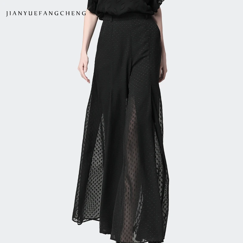 2022 Spring Summer Women Black Chiffon Polka Dots Wide Leg Pants High Waist Casual Big Opening Floor Length Female Long Trousers
2022 Spring Summer Women Black Chiffon Polka Dots Wide Leg Pants High Waist Casual Big Opening Floor Length Female Long Trousers
