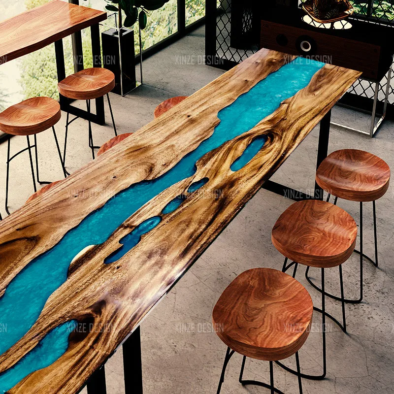 Creative art dining table epoxy resin river solid wood splicing tea bar table top
Creative art dining table epoxy resin river solid wood splicing tea bar table top
