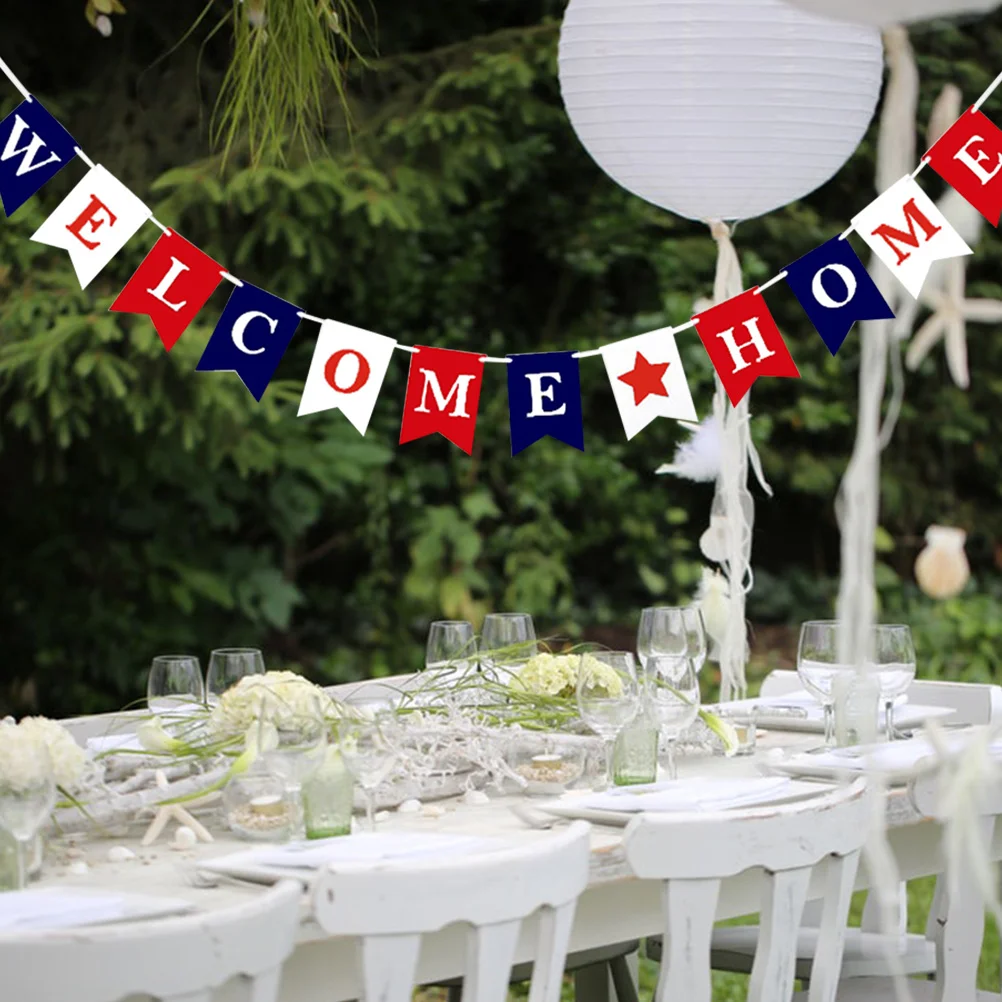 Welcome Home Banner Blue and Red Swallowtail Pull Flag Bunting Garland Decor for Party Gathering Festival
Welcome Home Banner Blue and Red Swallowtail Pull Flag Bunting Garland Decor for Party Gathering Festival