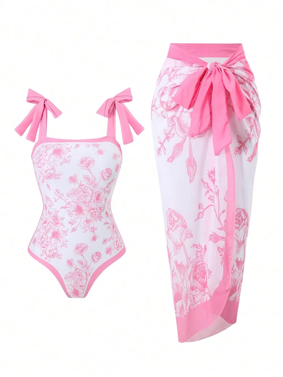 Floral Print One-Piece Swimsuit With Cover-Up Skirt For Women Summer Beach Holiday
Floral Print One-Piece Swimsuit With Cover-Up Skirt For Women Summer Beach Holiday