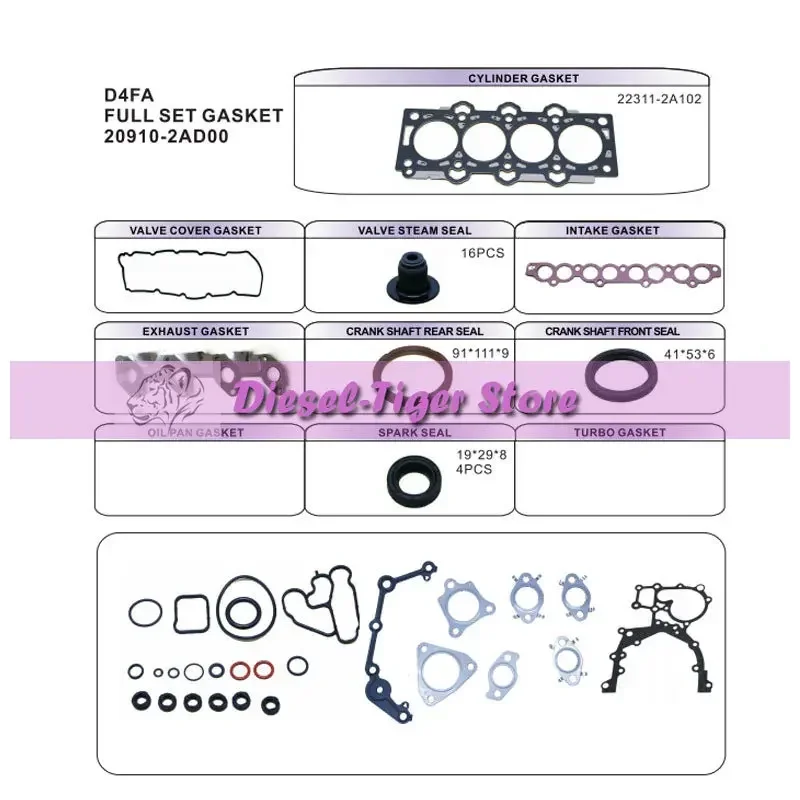 20910-2AF00 FULL GASKET KIT HYUNDAI D4FA FOR ACCENT ELANTRA GETZ KIA RIO CRDi
20910-2AF00 FULL GASKET KIT HYUNDAI D4FA FOR ACCENT ELANTRA GETZ KIA RIO CRDi