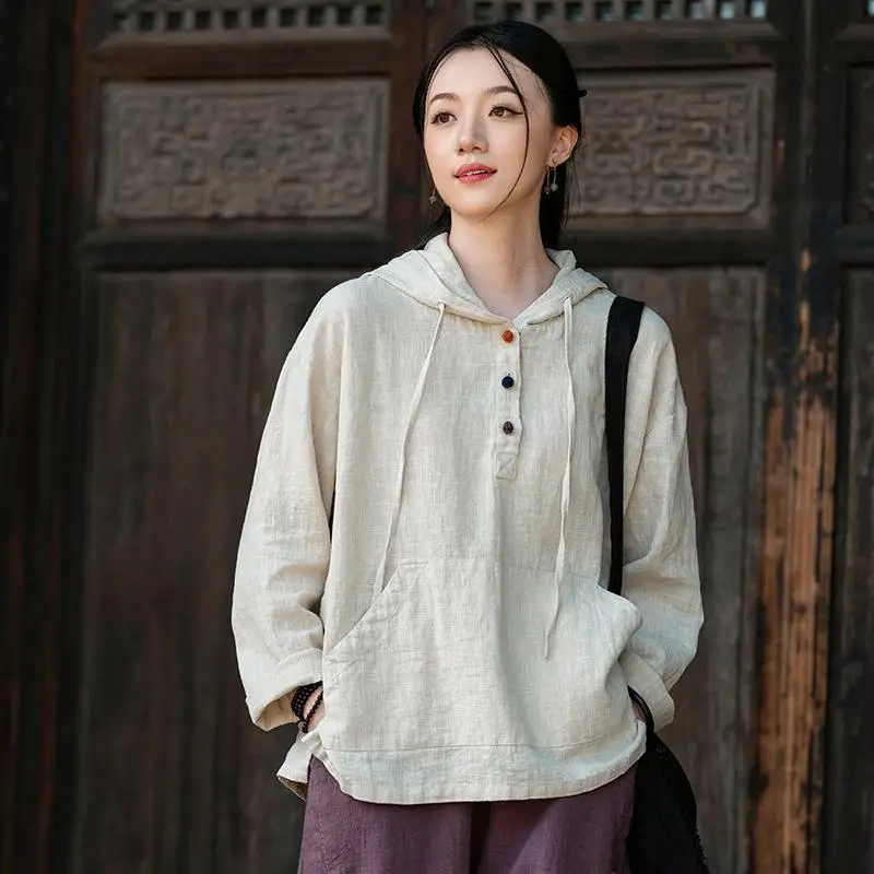 Cotton Linen Women's Long Hooded Sweatshirt Artistic Style Regular Sleeve Pure Color Non-stretch Winter Collection
Cotton Linen Women's Long Hooded Sweatshirt Artistic Style Regular Sleeve Pure Color Non-stretch Winter Collection