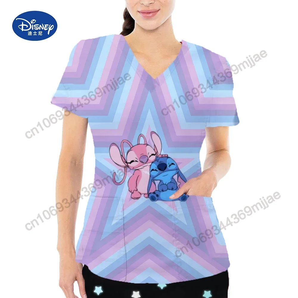 2024 New Disney cartoon pattern nurse uniform short sleeve casual comfortable women T-shirt with large pocket V-neck design top
2024 New Disney cartoon pattern nurse uniform short sleeve casual comfortable women T-shirt with large pocket V-neck design top