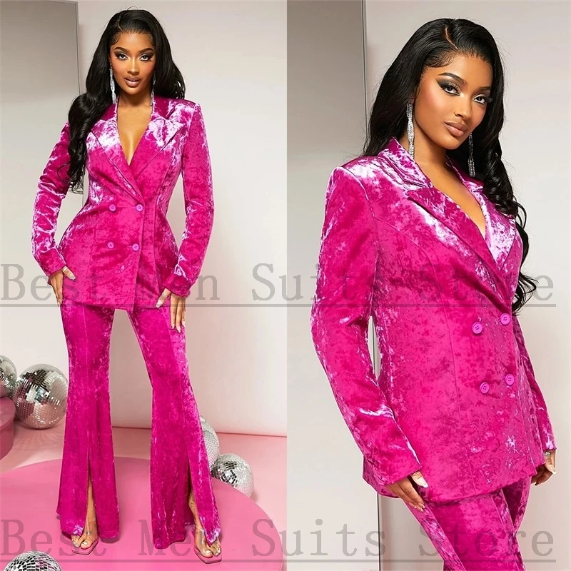 Pink Velvet Women Suits Set Blazer+Flare Pants 2 Pieces Spring Double Breasted Formal Office Lady Jacket Prom Dress Custom Made
Pink Velvet Women Suits Set Blazer+Flare Pants 2 Pieces Spring Double Breasted Formal Office Lady Jacket Prom Dress Custom Made