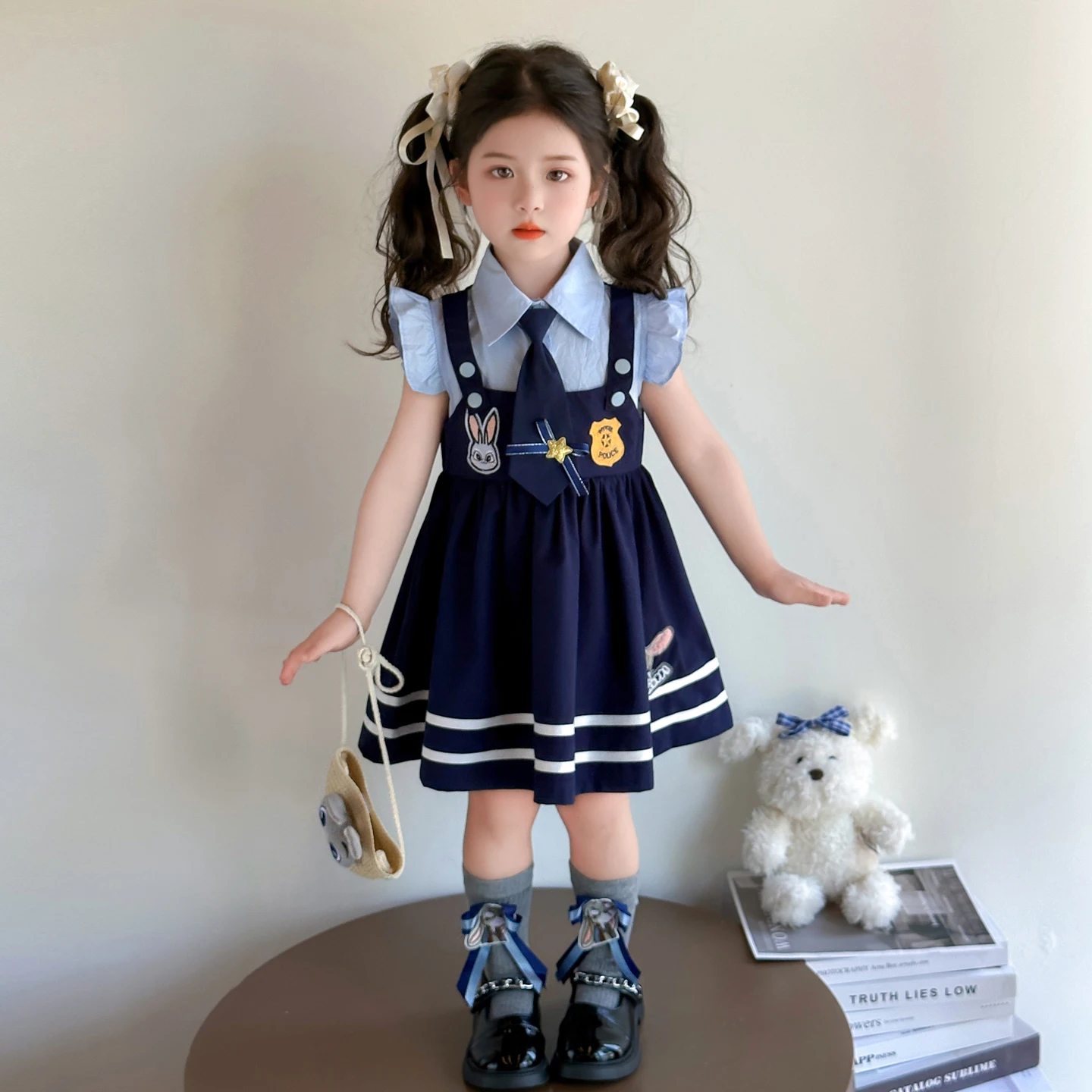 Rabbit Officer Girls' Casual Dress Summer Cute Cartoon Short Sleeved Dresses Children's Patchwork Lapel Princess Dress
Rabbit Officer Girls' Casual Dress Summer Cute Cartoon Short Sleeved Dresses Children's Patchwork Lapel Princess Dress