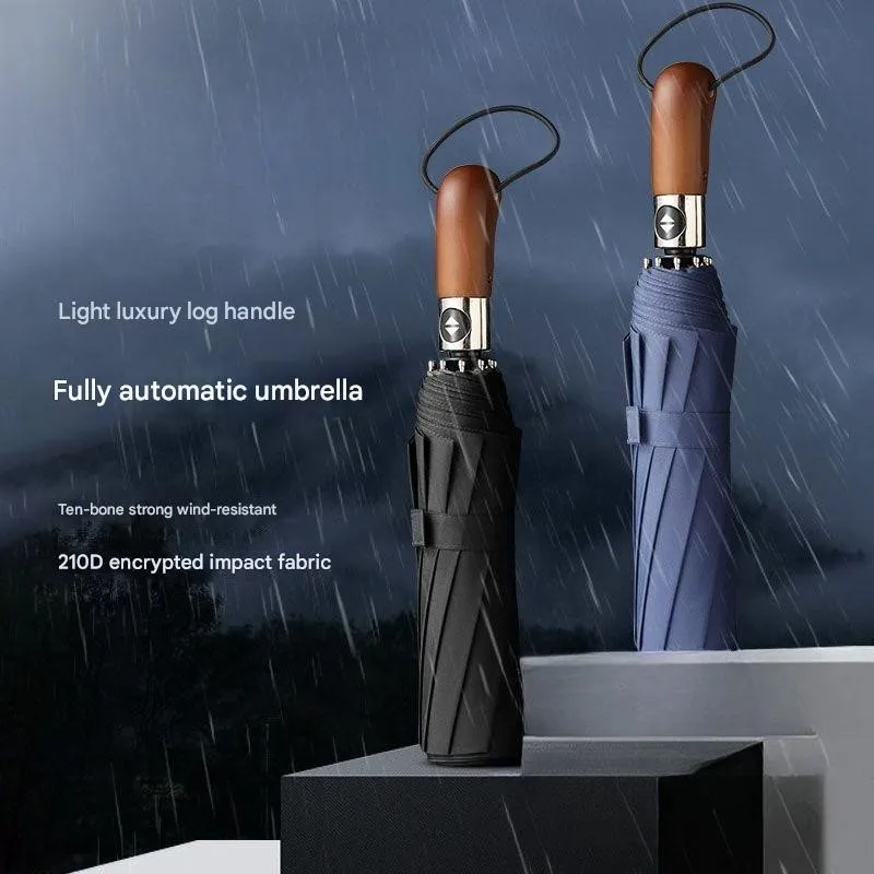 Light Luxury Fully Automatic Wooden Handle 10 Bone Reinforced Windproof Large Umbrella Men's Business Three Foldable Umbrella
Light Luxury Fully Automatic Wooden Handle 10 Bone Reinforced Windproof Large Umbrella Men's Business Three Foldable Umbrella