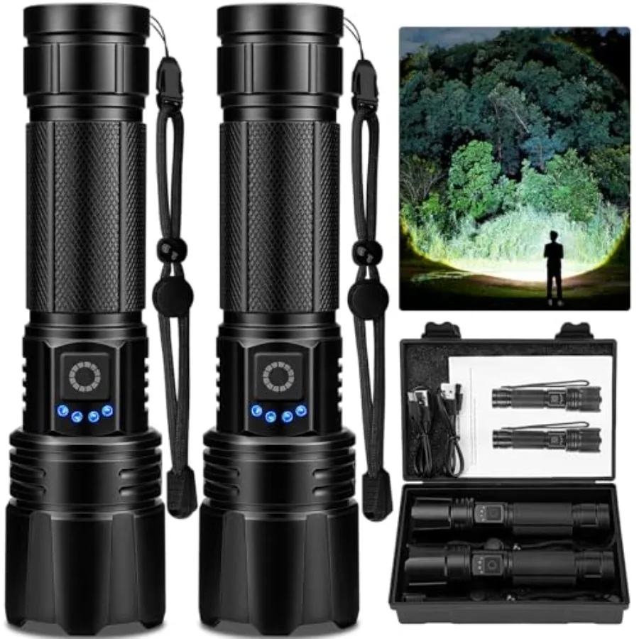Rechargeable LED Flashlights High Lumen, 99, 000 Lumens Super Bright Flashlight, Powerful Flash Light with 5 Modes Waterproof H
Rechargeable LED Flashlights High Lumen, 99, 000 Lumens Super Bright Flashlight, Powerful Flash Light with 5 Modes Waterproof H