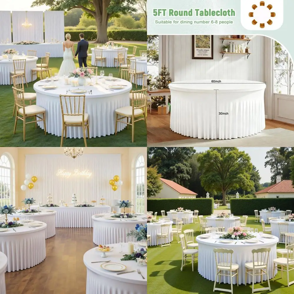 White Spandex 60 Round Tablecloths with Skirt for Weddings and Banquets
White Spandex 60 Round Tablecloths with Skirt for Weddings and Banquets