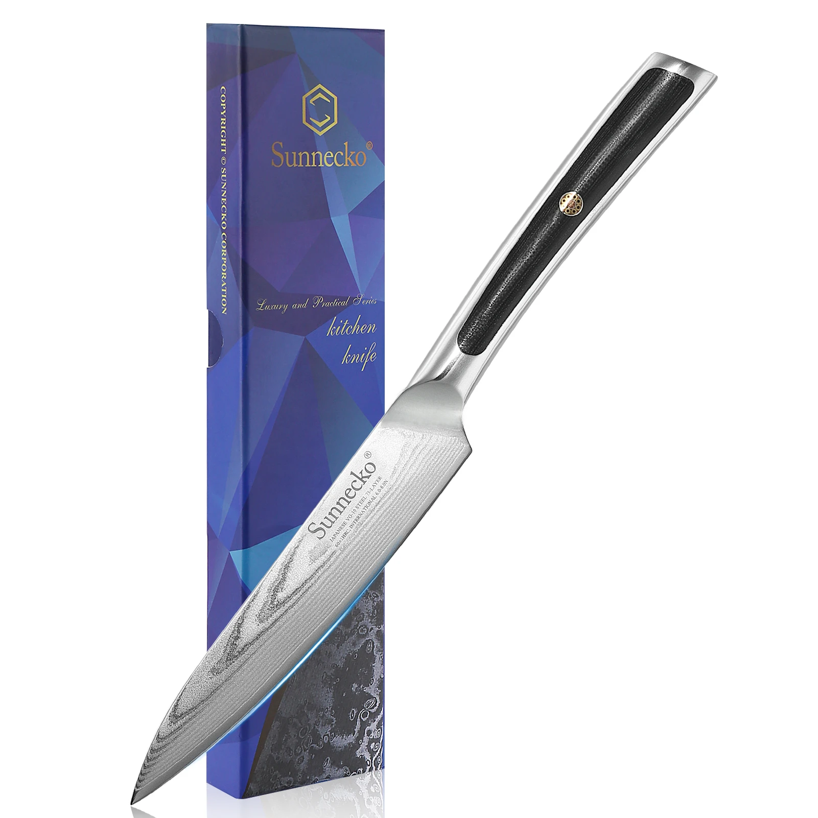 Sunnecko 5" Utility Knife Damascus Steel Japanese VG10 Core Cooking Kitchen Chef Paring Peeling Fruit Meat Cooking Accessory
Sunnecko 5" Utility Knife Damascus Steel Japanese VG10 Core Cooking Kitchen Chef Paring Peeling Fruit Meat Cooking Accessory