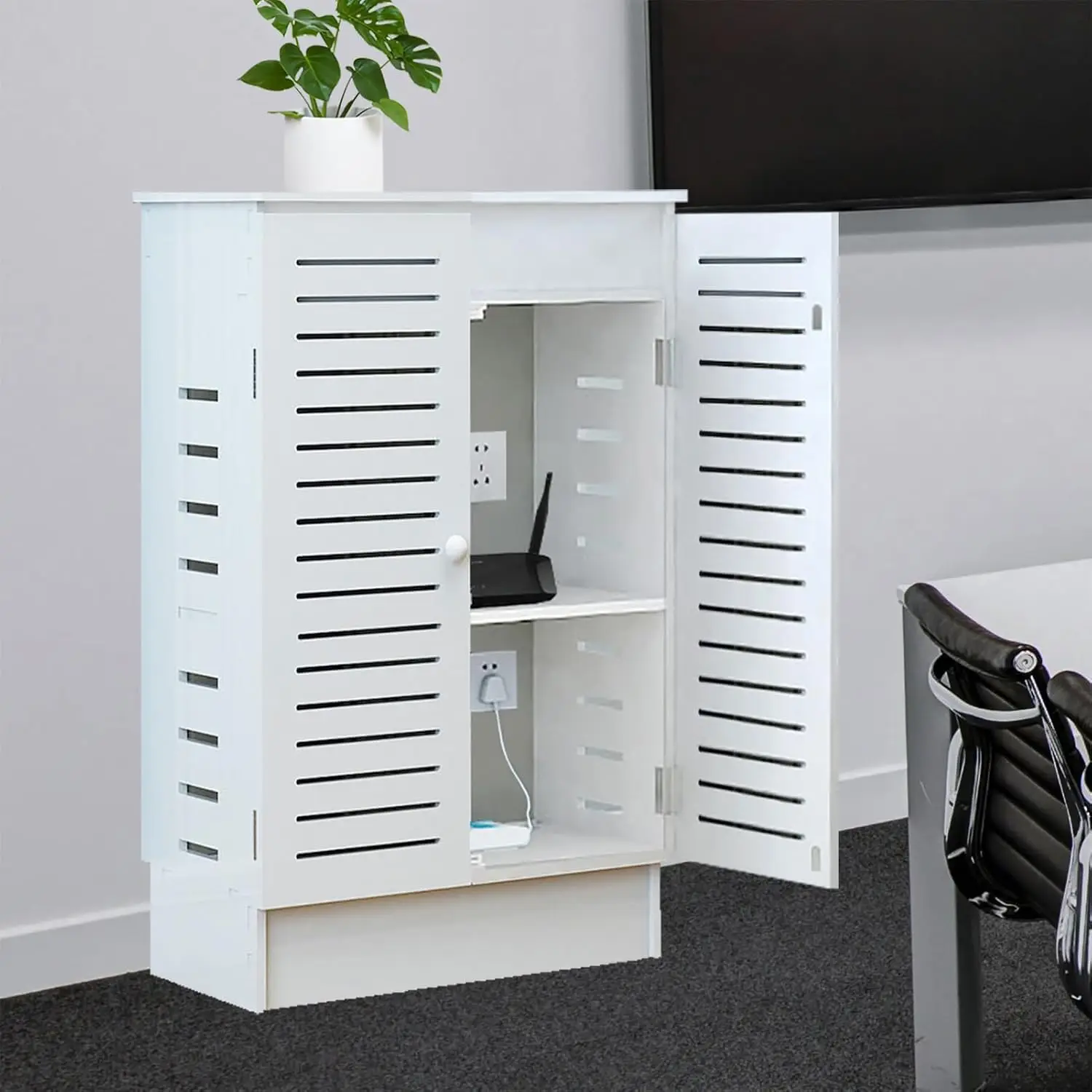 Floor Standing Router Storage Cabinet Box Modem Power Strip Cable Management Organizer for Home Office White Customized