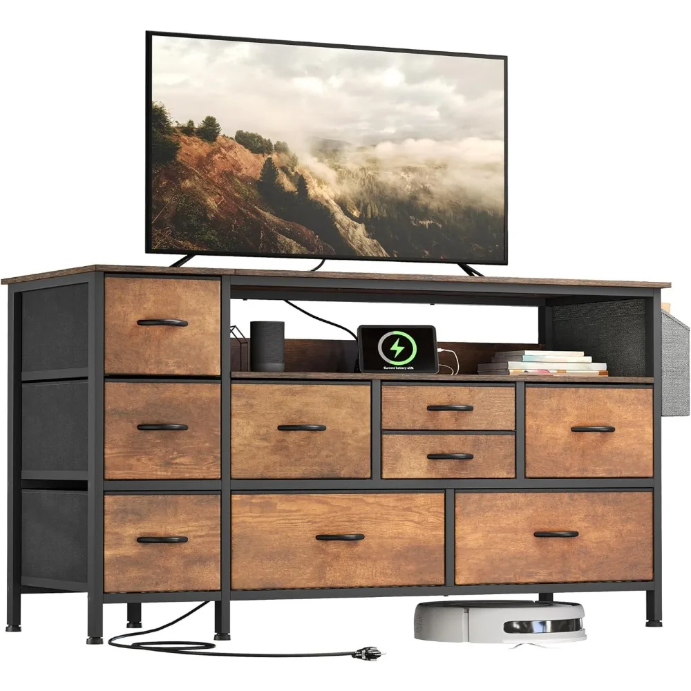 Dresser TV Stand with Power Outlet for 55'' TV, 9 Drawer Dresser for Bedroom, Media TV Console Table with Side Pockets & Hooks,
Dresser TV Stand with Power Outlet for 55'' TV, 9 Drawer Dresser for Bedroom, Media TV Console Table with Side Pockets & Hooks,