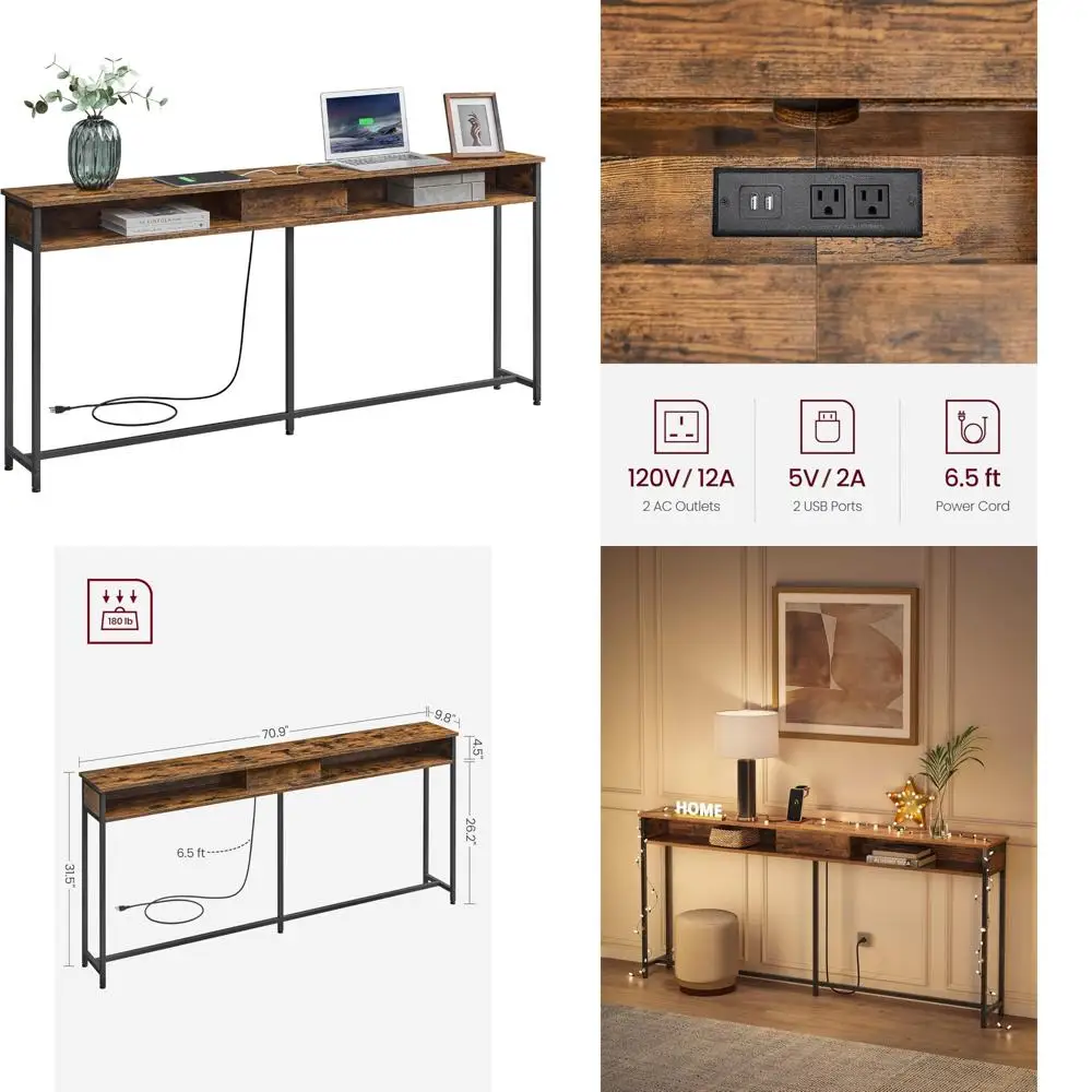 Консольный столик 70,9 дюймов с розеткой и полками, диван-стол с зарядной станцией, узкая прихожая за диваном
Консольный столик 70,9 дюймов с розеткой и полками, диван-стол с зарядной станцией, узкая прихожая за диваном