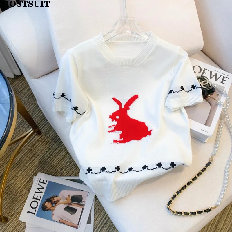Ice Silk Thin Knit T-shirt Sweater Women Summer Cartoon Jacquard Short Sleeve O-neck Tees Tops Short Sleeve O-neck Jumpers 2024
Ice Silk Thin Knit T-shirt Sweater Women Summer Cartoon Jacquard Short Sleeve O-neck Tees Tops Short Sleeve O-neck Jumpers 2024