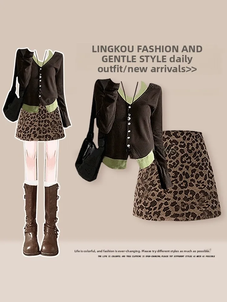 American Sle Knitted Set Women's Anti-Aging Not Repeating Pattern V-Ne Long Sve Top with Retro Leopard Print Skir...
American Sle Knitted Set Women's Anti-Aging Not Repeating Pattern V-Ne Long Sve Top with Retro Leopard Print Skir...