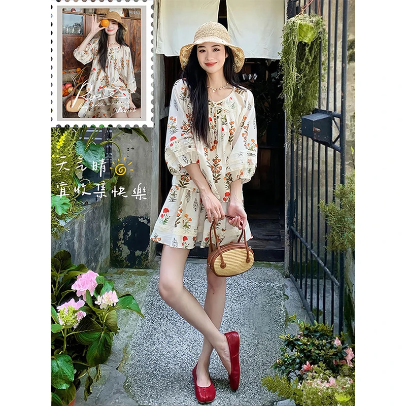 Casual Vacation Suit Women Summer Fashion Temperament Printing 3/4 Sleeve Shirts High Waist Appear Thin Skirt Two-piece Set
Casual Vacation Suit Women Summer Fashion Temperament Printing 3/4 Sleeve Shirts High Waist Appear Thin Skirt Two-piece Set