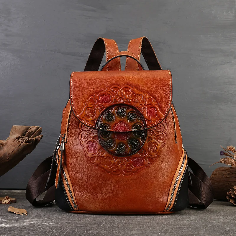 Vintage Women Genuine Leather Backpack Floral First Layer Cowhide Travel Bags Luxury Handmade Real Cow Leather Shoulder Bag
Vintage Women Genuine Leather Backpack Floral First Layer Cowhide Travel Bags Luxury Handmade Real Cow Leather Shoulder Bag