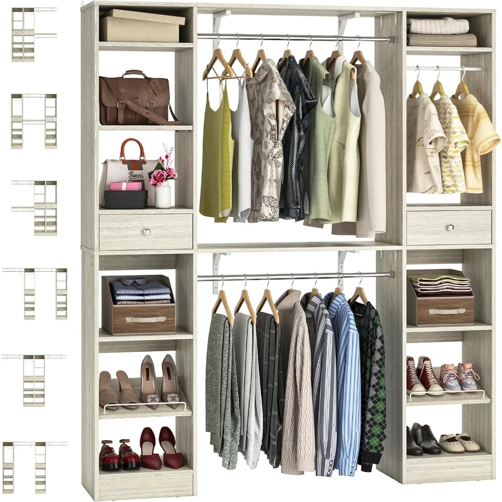 58" W - 90" W Closet Systems, Large Walk in Closet Organizer with 3 Hanging Rods and Shelves, Heavy Duty Wood Closet War
58" W - 90" W Closet Systems, Large Walk in Closet Organizer with 3 Hanging Rods and Shelves, Heavy Duty Wood Closet War