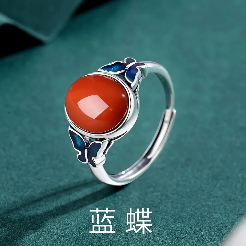 Chinese Style Vintage S925 Silver Enamel Blue Butterfly Paired with Southern Red Agate Open Ring for Women Jewelry Mother's Gift
Chinese Style Vintage S925 Silver Enamel Blue Butterfly Paired with Southern Red Agate Open Ring for Women Jewelry Mother's Gift