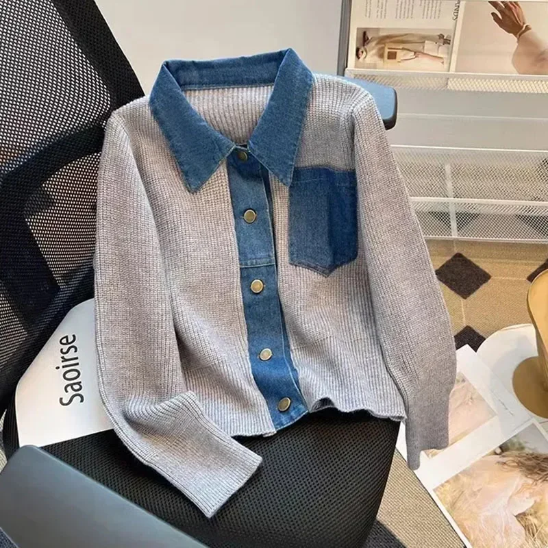 Neck Denim Stitching Sweater Women Early Autumn Winter Blouse Loose Fashion Long Sleeve Female Sweater E7252
Neck Denim Stitching Sweater Women Early Autumn Winter Blouse Loose Fashion Long Sleeve Female Sweater E7252