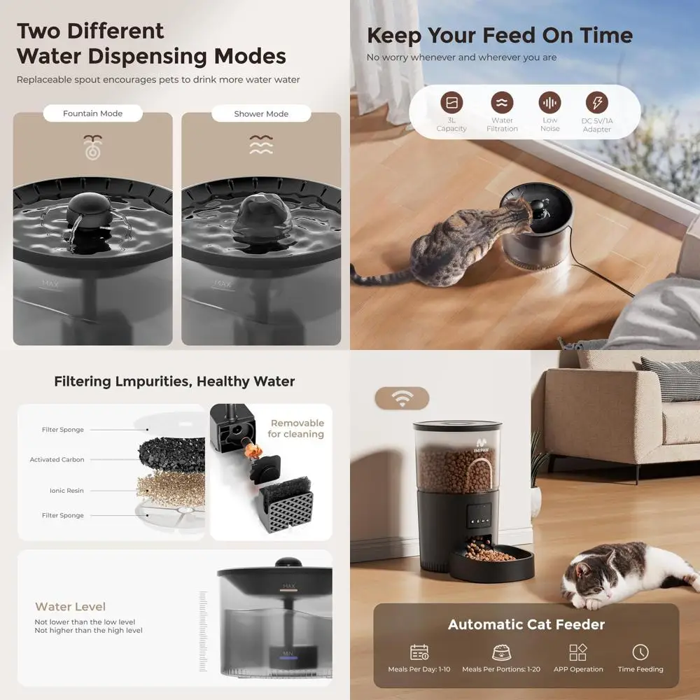 Smart Pet Feeder with 5G WiFi, Water Dispenser, Dry Food Timer, and Filtered Cat Fountain for Small Animals
Smart Pet Feeder with 5G WiFi, Water Dispenser, Dry Food Timer, and Filtered Cat Fountain for Small Animals