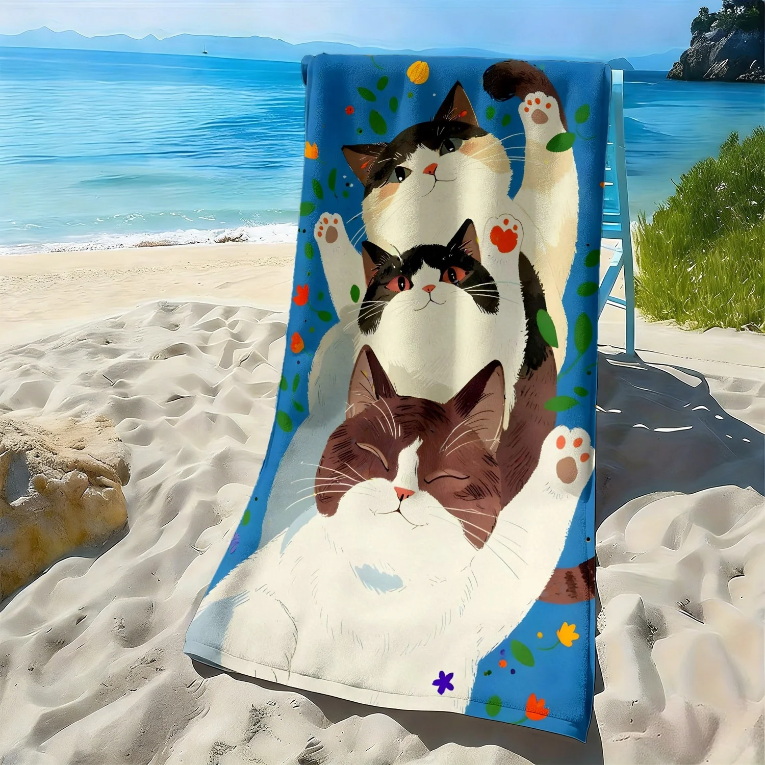 Three cats in a layered pattern polyester microfiber beach towel is highly absorbent, suitable for swimming and beach outings
Three cats in a layered pattern polyester microfiber beach towel is highly absorbent, suitable for swimming and beach outings