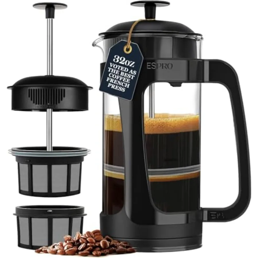 P3 French Press Coffee Maker Patented Double Micro-Filter for Grit-Free Brew Heat Resistant thicker Borosilicate Glass Coffee p
P3 French Press Coffee Maker Patented Double Micro-Filter for Grit-Free Brew Heat Resistant thicker Borosilicate Glass Coffee p