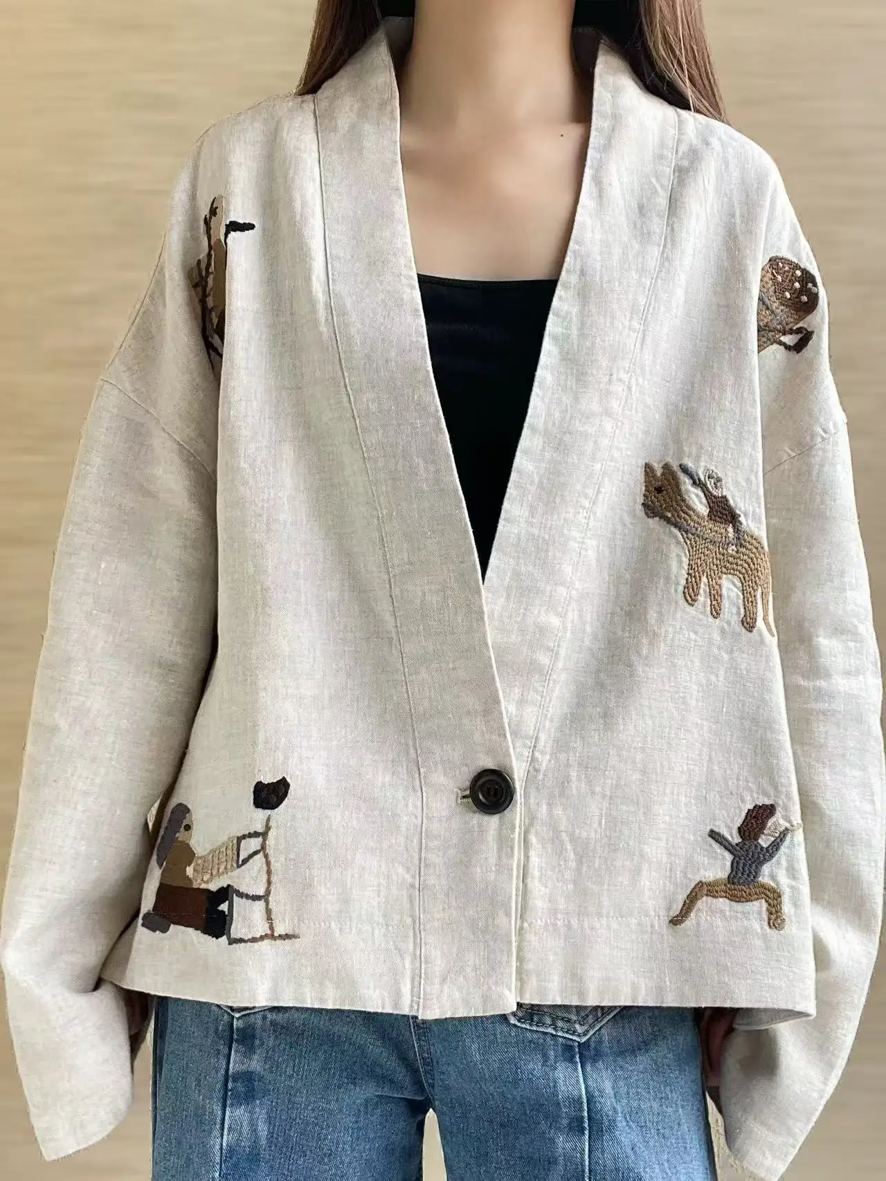 Japanese Harajuku Cotton Linen Jacket Womens Embroidered V-Neck Oversized Loose Short Top Autumn New Chic
Japanese Harajuku Cotton Linen Jacket Womens Embroidered V-Neck Oversized Loose Short Top Autumn New Chic