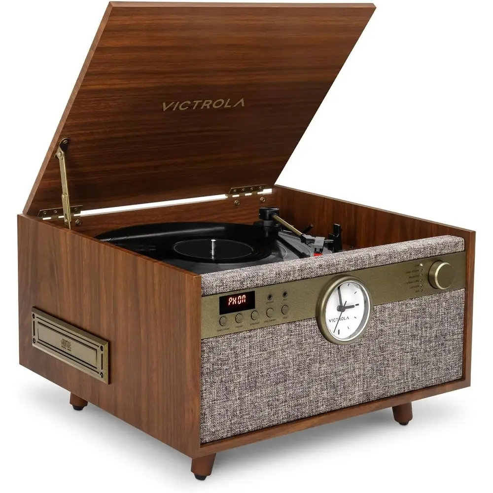 6-in-1 3-Speed Vinyl Record Player with CD, Cassette, Bluetooth, 3.5mm Aux, Speakers, 18 Legs (Walnut)
6-in-1 3-Speed Vinyl Record Player with CD, Cassette, Bluetooth, 3.5mm Aux, Speakers, 18 Legs (Walnut)