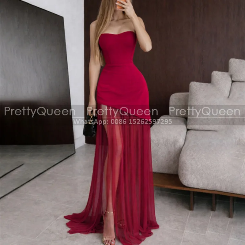 Customized Long Bridesmaid Dresses A Line Side Split Strapless Wedding Party Dress For Women
Customized Long Bridesmaid Dresses A Line Side Split Strapless Wedding Party Dress For Women