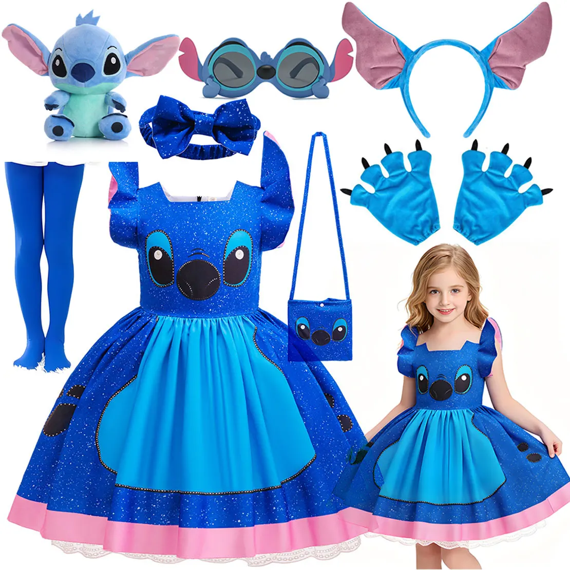 Disney Classic TV Series Lilo and Stitch Costume Girl Cosplay Stitch Blue Cute Short-Sleeved Dress Halloween Holiday Party Dress
Disney Classic TV Series Lilo and Stitch Costume Girl Cosplay Stitch Blue Cute Short-Sleeved Dress Halloween Holiday Party Dress