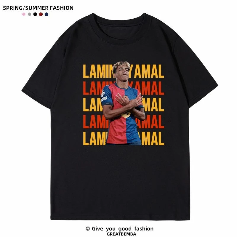 Футболка с короткими рукавами и хлопковым принтом Football Barcelona Yamal Celebrates, испанская мужская повседневная футболка больших размеров, лето
Футболка с короткими рукавами и хлопковым принтом Football Barcelona Yamal Celebrates, испанская мужская повседневная футболка больших размеров, лето