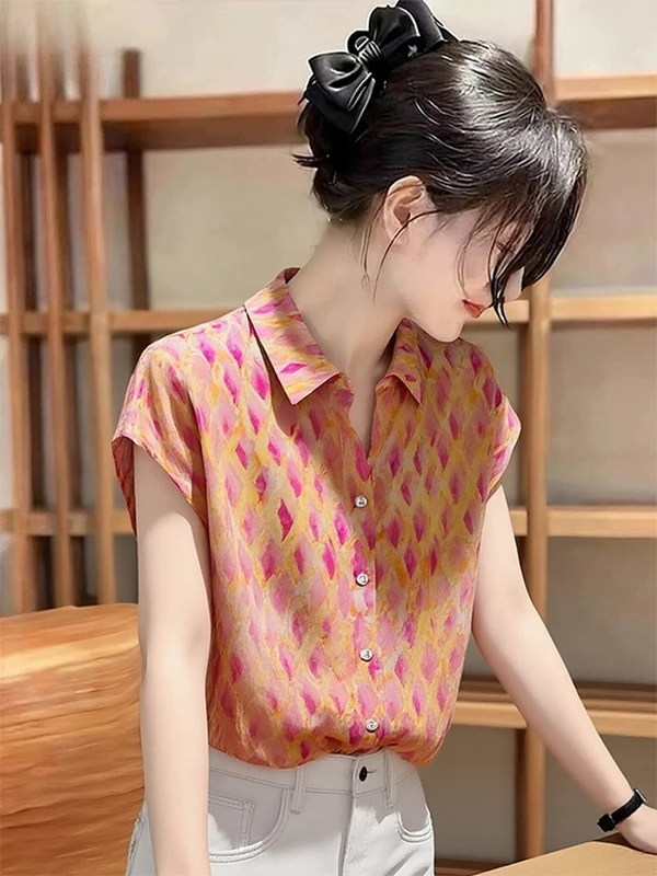 Fashionable Printed Loose Short Sleeve Shirt Women's Turn-down Collar Top Elegant Youthful Versatile Summer New Arrival
Fashionable Printed Loose Short Sleeve Shirt Women's Turn-down Collar Top Elegant Youthful Versatile Summer New Arrival