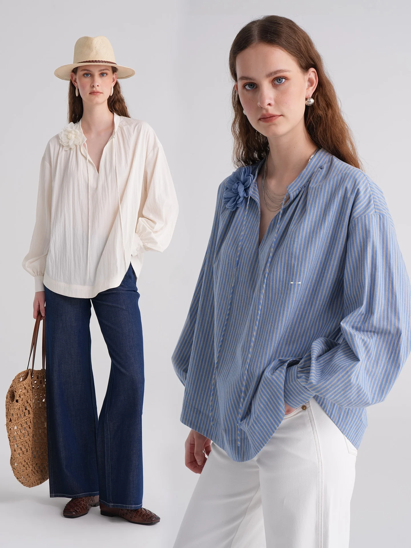 Haze Vintage Blue White Stripes Long Sve V-Ne Loose Feeling irt Женская мода Весна Осень Сезон Цветочный узор
Haze Vintage Blue White Stripes Long Sve V-Ne Loose Feeling irt Женская мода Весна Осень Сезон Цветочный узор