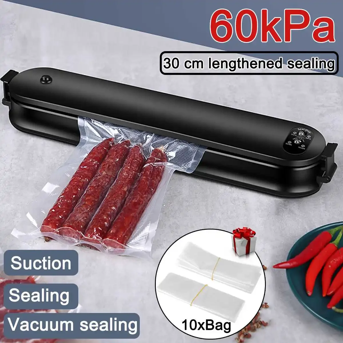 3 in 1 100W Electric Vacuum Sealer Packaging Machine For Home Kitchen Including 10pcs Food Saver Bags Vacuum Food Sealing 220V
3 in 1 100W Electric Vacuum Sealer Packaging Machine For Home Kitchen Including 10pcs Food Saver Bags Vacuum Food Sealing 220V