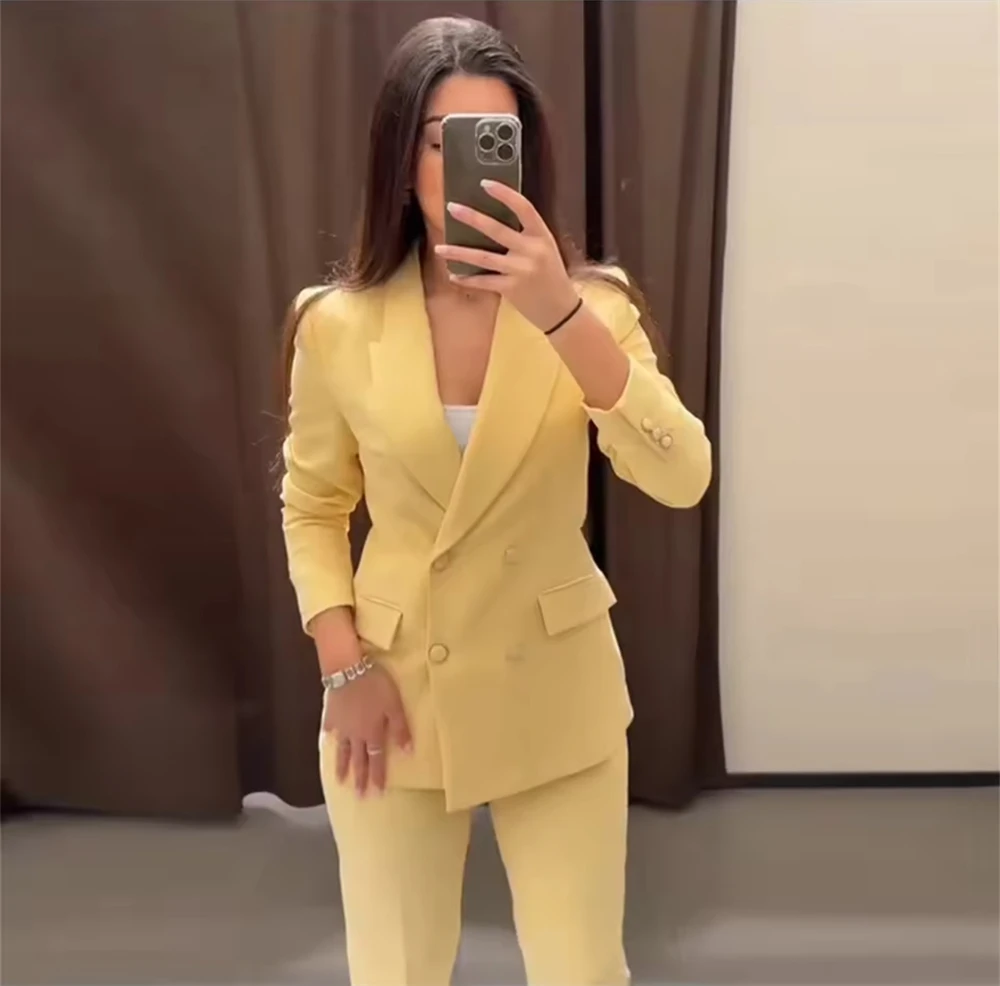 Желтый пиджак, пальто, брюки, комплекты из 2 предметов, женская двубортная куртка с зубцами, прямые брюки, костюмы, женский наряд для поездок на работу
Желтый пиджак, пальто, брюки, комплекты из 2 предметов, женская двубортная куртка с зубцами, прямые брюки, костюмы, женский наряд для поездок на работу