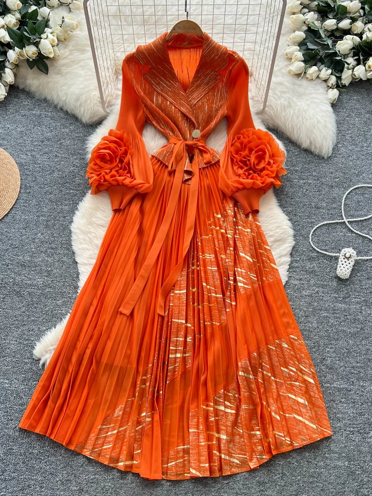 Retro Women's Dress Autumn 2025 Bow Tie Waist Stand Collar 3D Flower Lantern Sleeve Pleated Long Skirt City Commute A-Line
Retro Women's Dress Autumn 2025 Bow Tie Waist Stand Collar 3D Flower Lantern Sleeve Pleated Long Skirt City Commute A-Line
