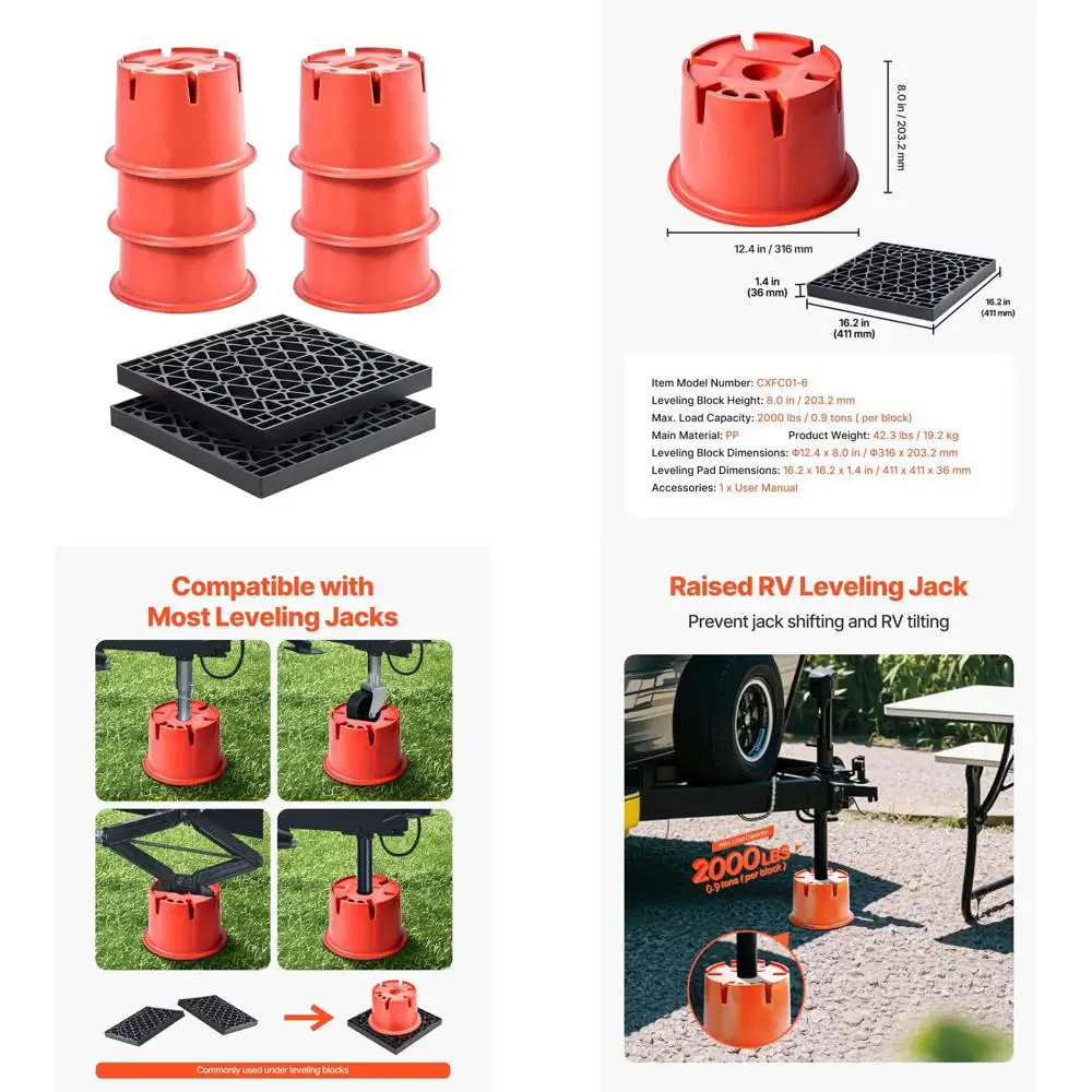 Trailer Jack Blocks, 8" High, 2000 lbs Capacity, 8 Pcs Heavy Duty Camper Leveler Kit - 6 RV Leveling Blocks & 2 Pads, Camper Acc
Trailer Jack Blocks, 8" High, 2000 lbs Capacity, 8 Pcs Heavy Duty Camper Leveler Kit - 6 RV Leveling Blocks & 2 Pads, Camper Acc