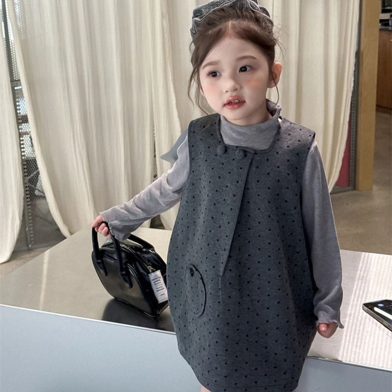 Girls Suit 2025 Autumn New Childrens Clothing Korean Style Girl Baby Bottom Shirt Sleeveless Polpok Dot Dress Two Sets Casual 
Girls Suit 2025 Autumn New Childrens Clothing Korean Style Girl Baby Bottom Shirt Sleeveless Polpok Dot Dress Two Sets Casual