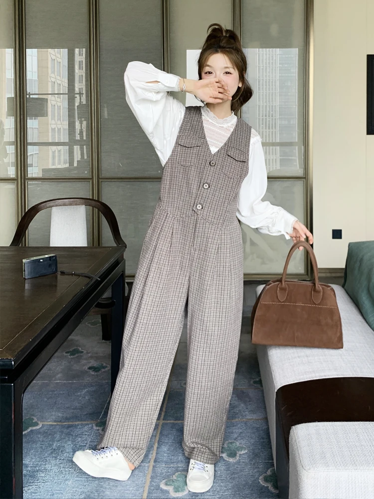 College Sle Plaid Brown Bib Overalls Women's Loose Casual High Waist Trousers Faionable Spring New Korean Version
College Sle Plaid Brown Bib Overalls Women's Loose Casual High Waist Trousers Faionable Spring New Korean Version