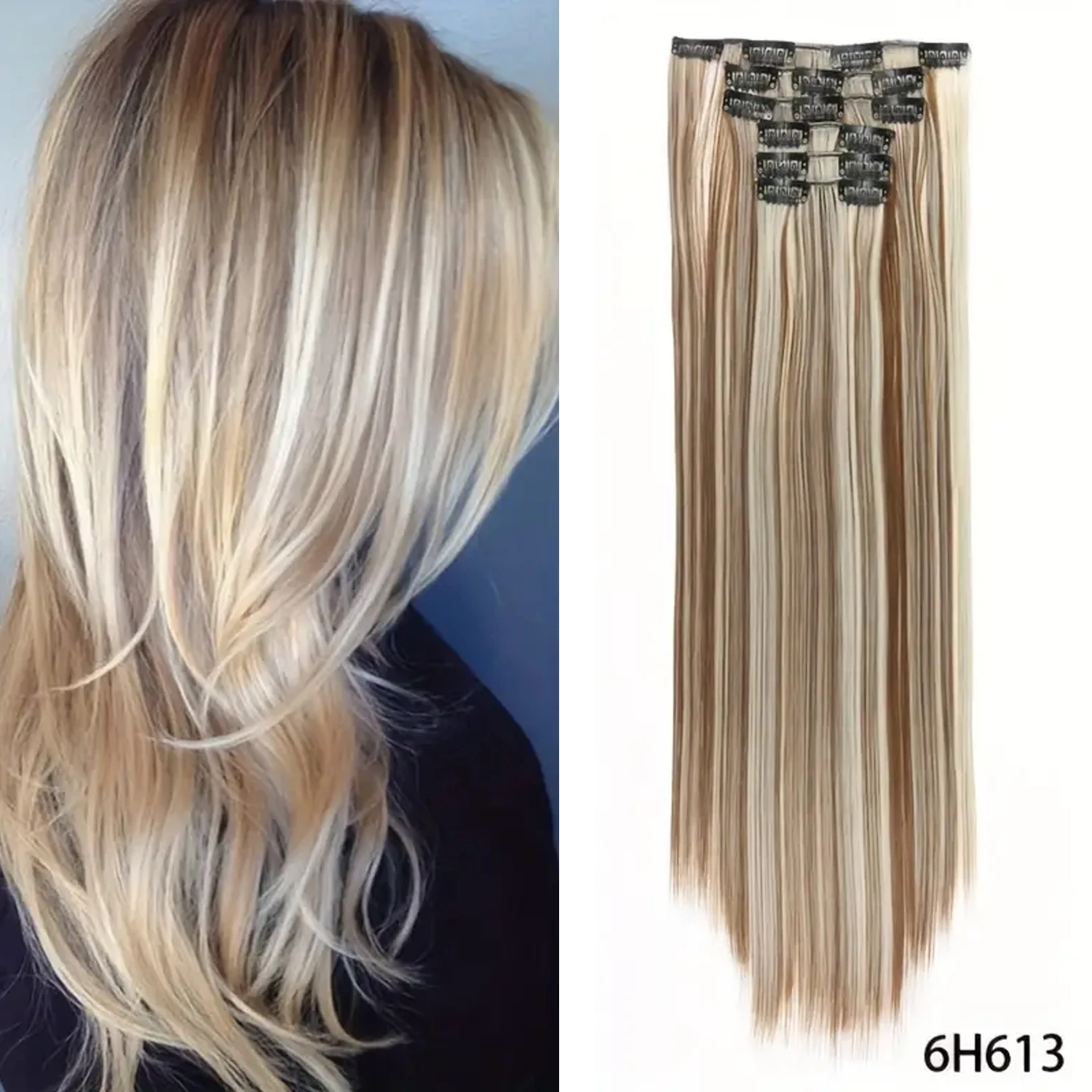 6pcs/set Elegant Synthetic Clip-In Hair Extensions for Daily Use - Long, Straight Hair Pieces with Easy Application
6pcs/set Elegant Synthetic Clip-In Hair Extensions for Daily Use - Long, Straight Hair Pieces with Easy Application