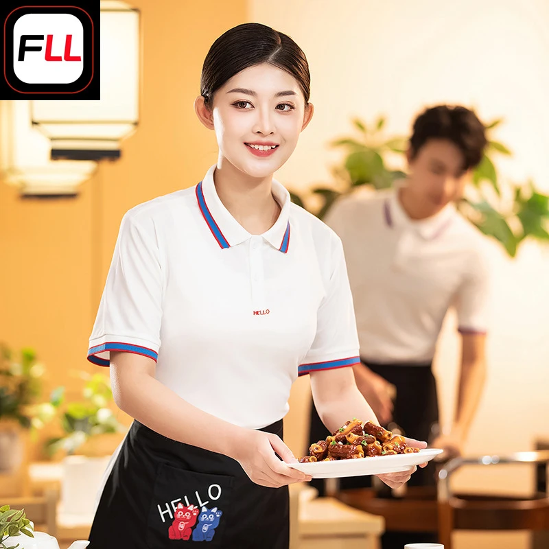 New red striped waiter work uniformTTurn-down collar short-sleeve shirt, embroidered workwear for mall and supermarket employees
New red striped waiter work uniformTTurn-down collar short-sleeve shirt, embroidered workwear for mall and supermarket employees