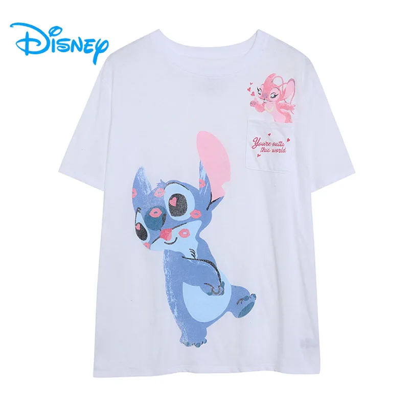 Disney Cute Stitch Angel T Shirt With Pocket Women Casual Loose Tshirt Top O Neck Short Sleeve Cartoon Tee Summer Streetwear
Disney Cute Stitch Angel T Shirt With Pocket Women Casual Loose Tshirt Top O Neck Short Sleeve Cartoon Tee Summer Streetwear