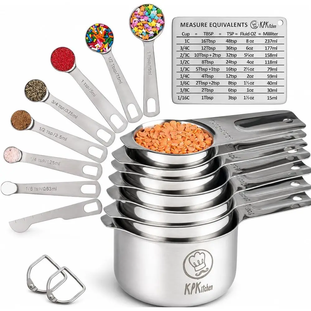 Measuring Cups and Spoons Set of 16-7 Cup & 7 Spoon + Conversion Chart & Leveler - Kitchen Measuring Spoons and Cups - Dry Measu
Measuring Cups and Spoons Set of 16-7 Cup & 7 Spoon + Conversion Chart & Leveler - Kitchen Measuring Spoons and Cups - Dry Measu